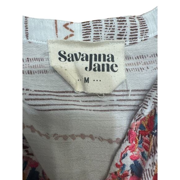 Savanna Jane Embroidered Boho Tunic Top, Floral Embroidery, Tassel Tie, Size M - Picture 4 of 4